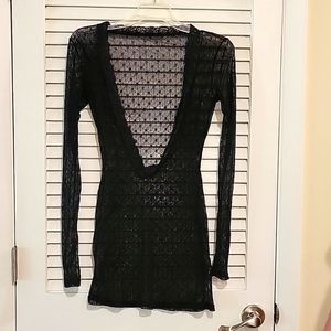 V neck mesh long sleeve dress